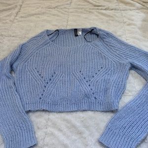 Light Blue Cropped Soft Fuzzy Sweater